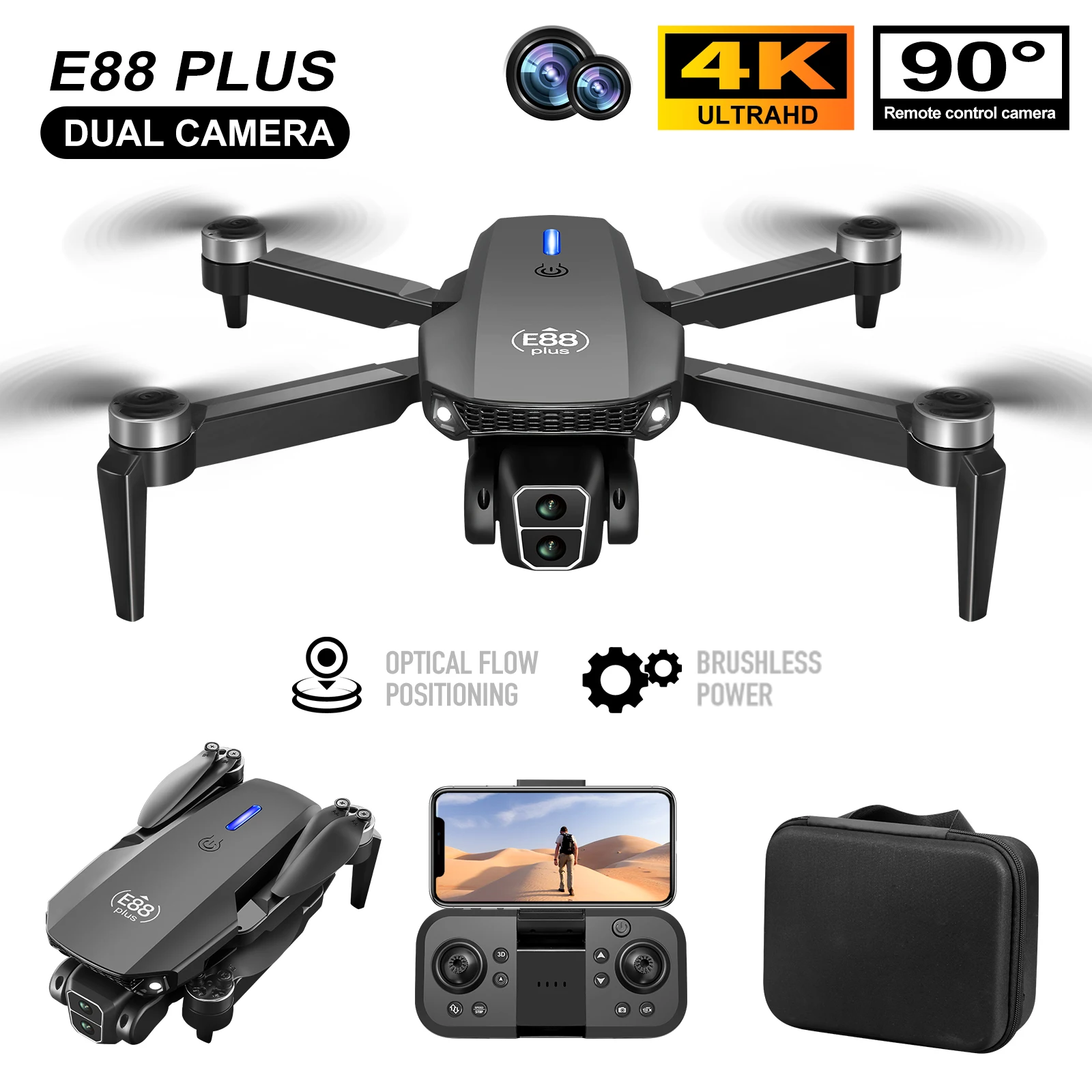 Drone Cinematic - Novo drone quadricóptero E88 Plus: 90